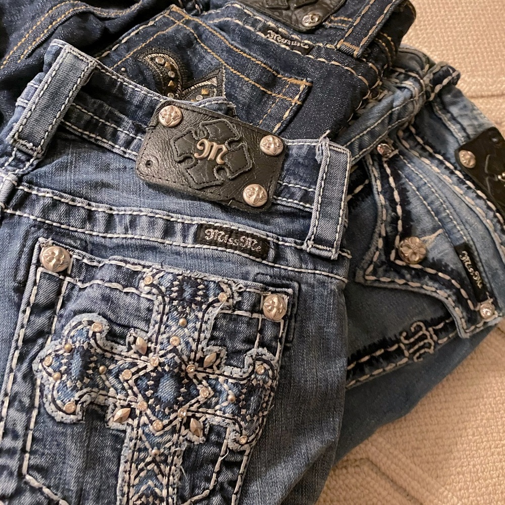 3 PAIRS of rhinestone miss me jeans - lot bundle